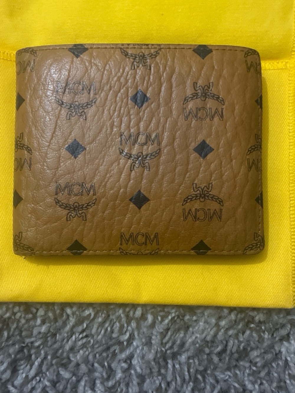 MCM Cognac Logo Bi-Fold Wallet - Tan with Black Print